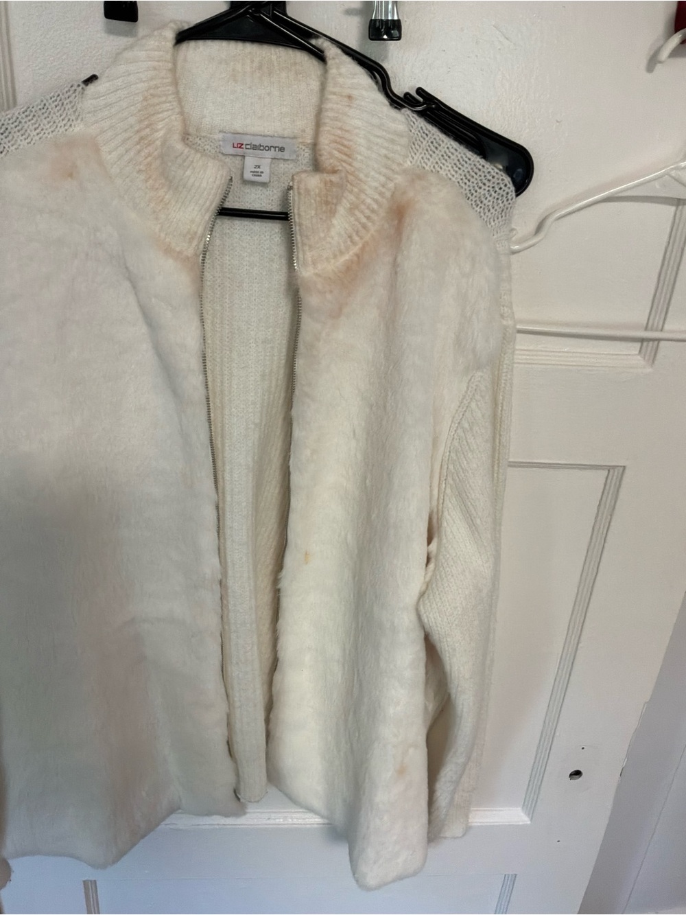 LC Lauren Conrad Cream Zip-Front Faux Fur Sweater